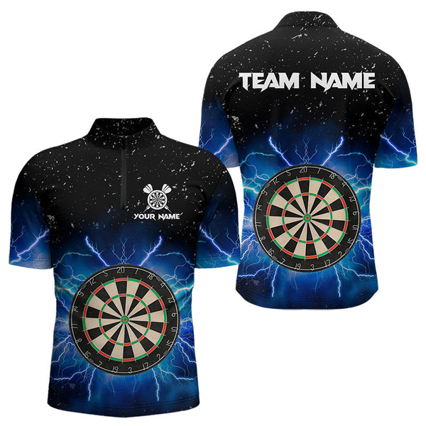 Grunge Black Blue Thunder Lightning Darts Polo & Quarter Zip Custom Dart Shirts For Men Dart Jersey TDM3399