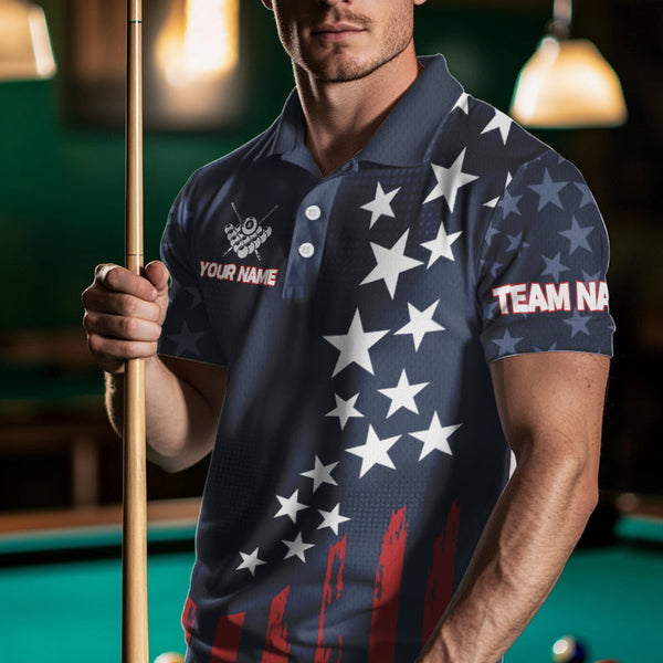 Personalized American Flag Blue Navy Billiard Shirt For Men Custom Patriotic Billiard Pool Jerseys TDM3404