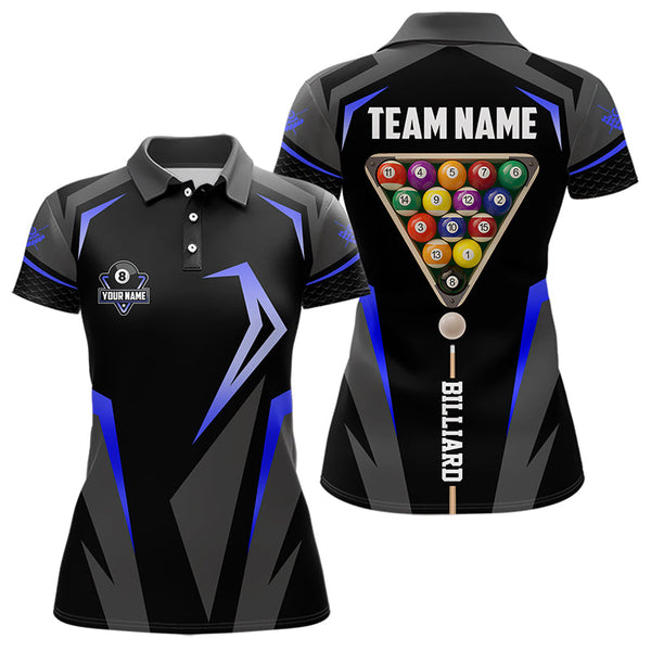 Personalized 8 Ball Pool Billiard Balls Polo & 1/4 Zip For Women Custom Team Billiard Jersey | Blue TDM3535