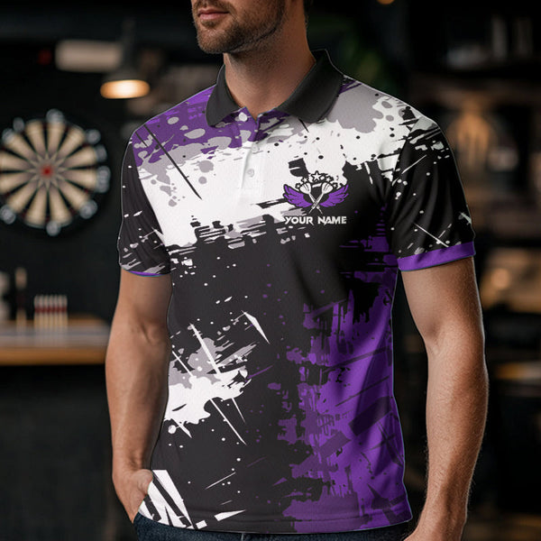Custom Purple Grunge Darts Shirt With Pocket Option For Men, Darts Jersey TDM3537