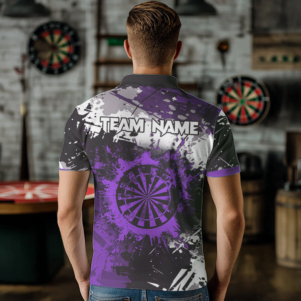 Custom Purple Grunge Darts Shirt With Pocket Option For Men, Darts Jersey TDM3537