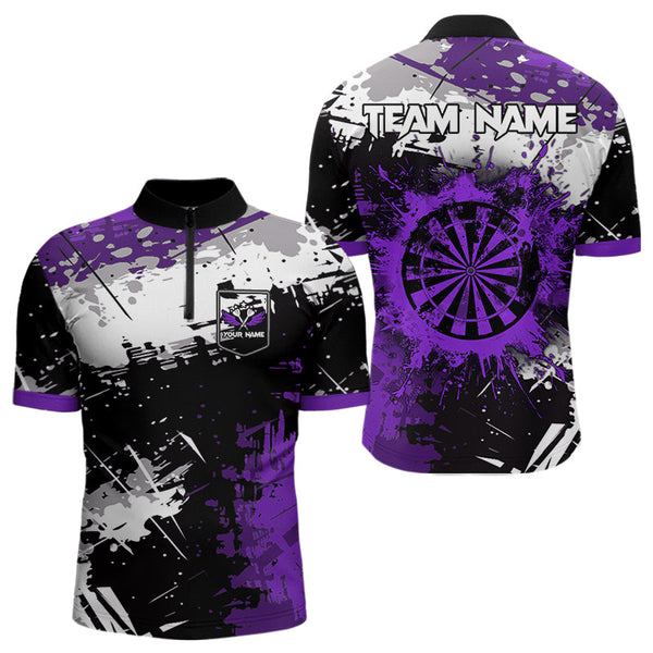 Custom Purple Grunge Darts Shirt With Pocket Option For Men, Darts Jersey TDM3537