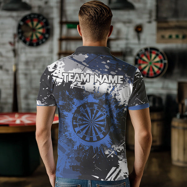 Custom Blue Grunge Darts Shirt With Pocket Option For Men, Dart Team Jersey TDM3538