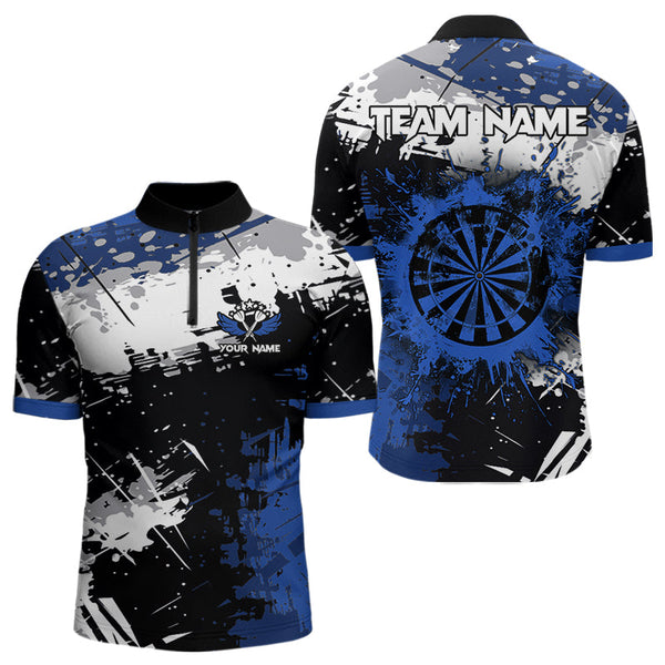 Custom Blue Grunge Darts Shirt With Pocket Option For Men, Dart Team Jersey TDM3538