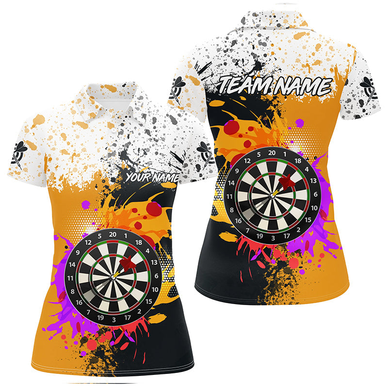 Personalized Black Yellow 3D Dart Board Grunge Style Women Polo Shirts Custom Dart Attire Jerseys TDM1209