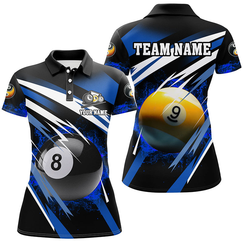 Billiard 8 Ball & 9 Ball Fire Women Polo & Quarter-Zip Shirt Custom Billiard Jersey Attire |Blue TDM1596