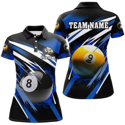 Billiard 8 Ball & 9 Ball Fire Women Polo & Quarter-Zip Shirt Custom Billiard Jersey Attire |Blue TDM1596