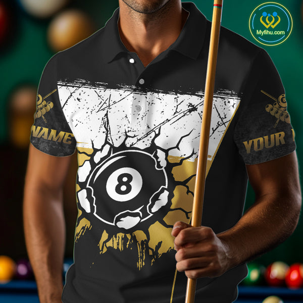 Personalized Yellow Funny Break 8 Ball Grunge Billiard Shirt For Men Custom Pool Team Jersey TDM4338