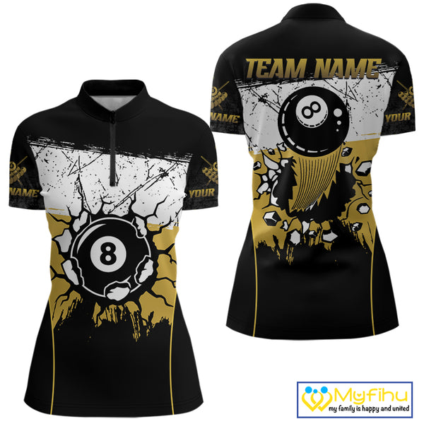 Personalized Yellow Funny Break 8 Ball Grunge Billiard Shirt For Women Custom Pool Team Jersey TDM4338