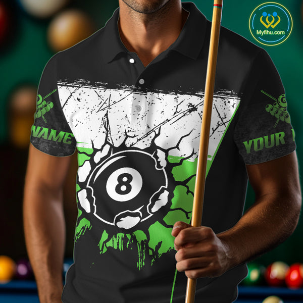 Personalized Green Funny Break 8 Ball Grunge Billiard Shirt For Men Custom Pool Team Jersey TDM4339