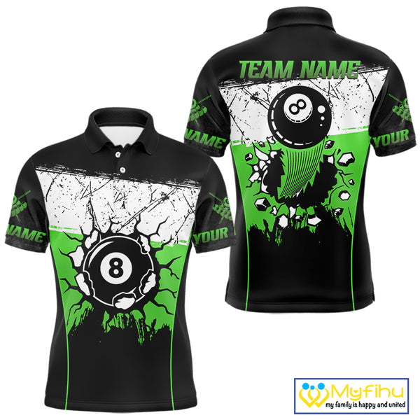 Personalized Green Funny Break 8 Ball Grunge Billiard Shirt For Men Custom Pool Team Jersey TDM4339