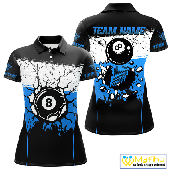 Personalized Blue Funny Break 8 Ball Grunge Billiard Shirt For Women Custom Pool Team Jersey TDM4340