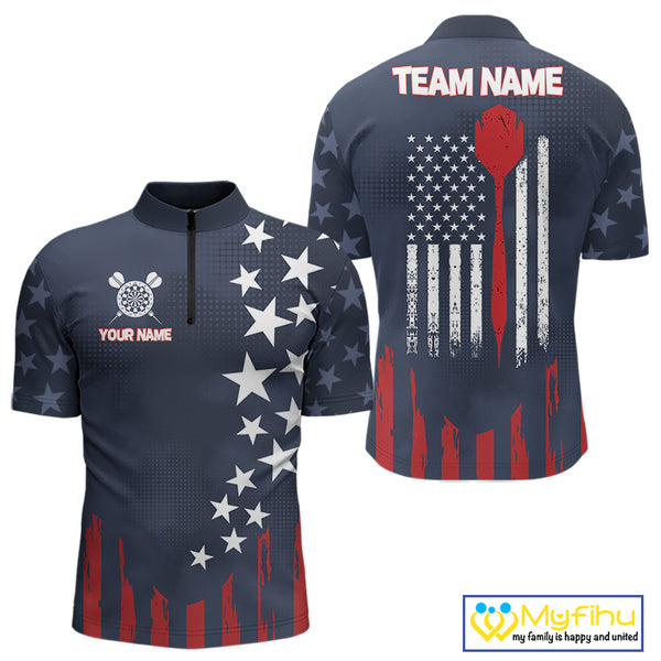 Personalized American Flag Navy Blue Darts Shirt For Men Custom Patriotic Darts Team Jerseys TDM4343