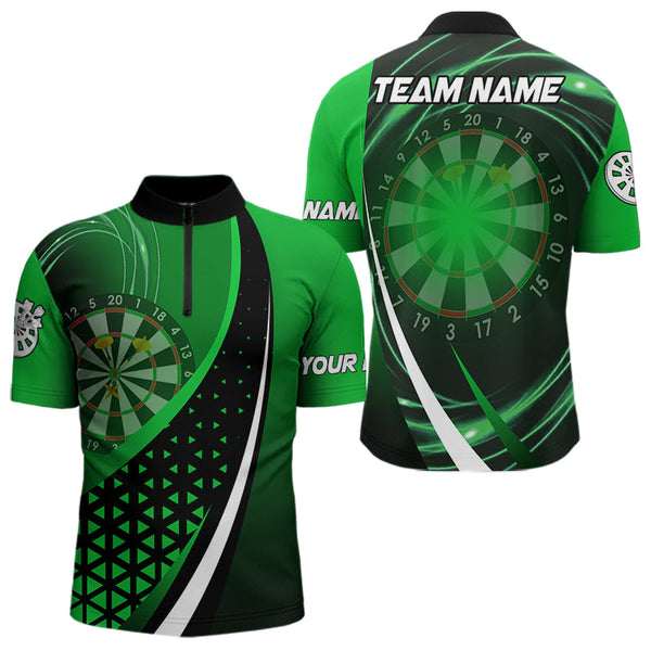 Black Green 3D Dartboard Light Darts Polo & Quarter Zip Custom Dart Shirt For Men Team Darts Jersey TDM3546