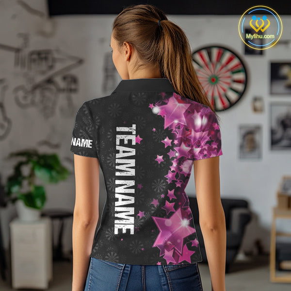 Pink And Black Custom Star Dart Shirts For Women, Glowing Dart Jerseys Funny Darts Team Shirts TDM3884