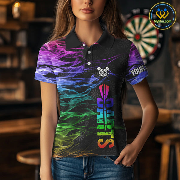 Custom Rainbow Smoke Darts Shirt For Women, Darts Team Jersey Pocket Option TDM3886