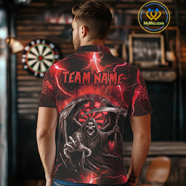 Red Grim Reaper Darts Shirt With Pocket Option For Men Custom Darts Jersey TDM3967