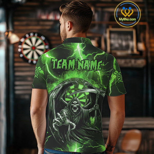 Green Grim Reaper Darts Shirt With Pocket Option For Men Custom Darts Jersey TDM3968