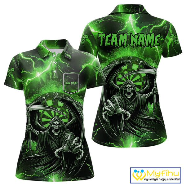 Green Grim Reaper Darts Shirt With Pocket Option For Women Custom Darts Jersey TDM3968