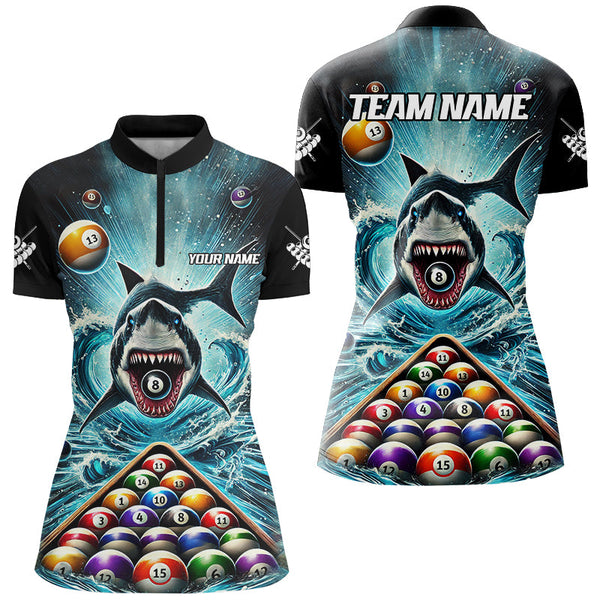 Personalized Pool Ball And Shark Billiard Shirts For Women Custom Unique Team League Billiard Jerseys TDM2970