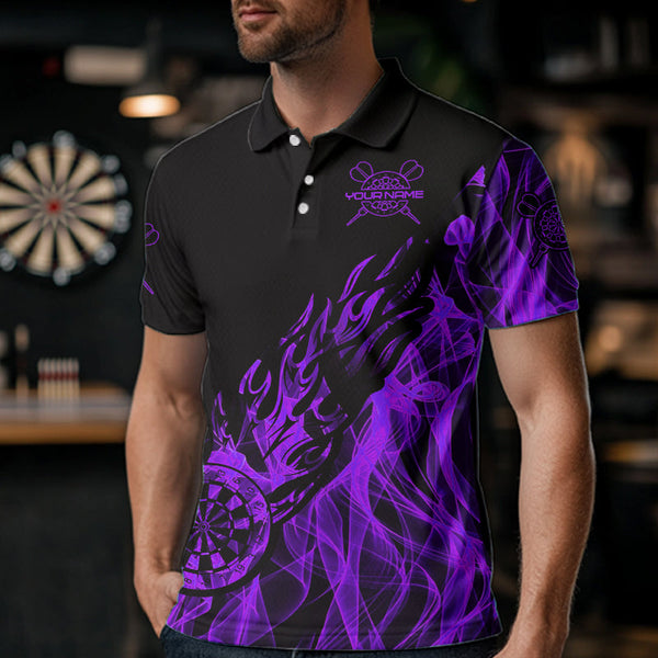 Black And Purple Fire Flame Darts Polo & Quarter Zip Custom Dart Shirt For Women Dart Jerseys TDM3409
