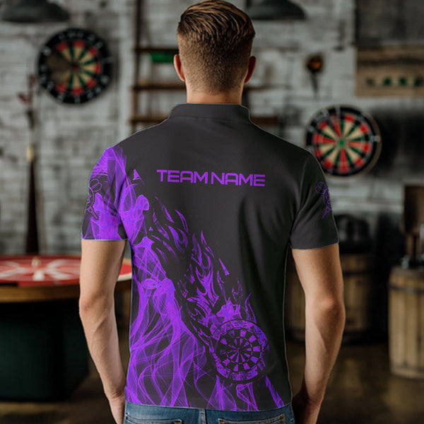 Black And Purple Fire Flame Darts Polo & Quarter Zip Custom Dart Shirt For Women Dart Jerseys TDM3409