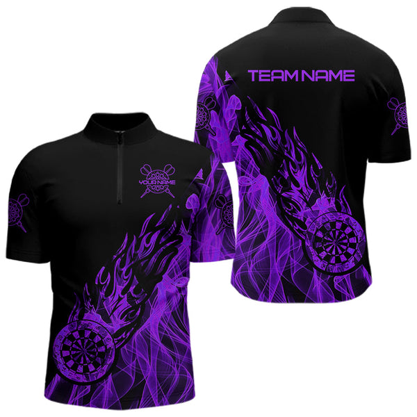 Black And Purple Fire Flame Darts Polo & Quarter Zip Custom Dart Shirt For Women Dart Jerseys TDM3409