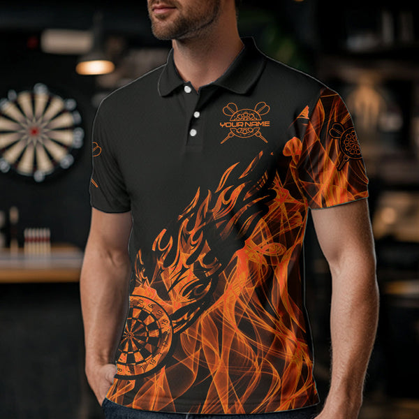 Black And Orange Fire Flame Darts Polo & Quarter Zip Custom Dart Shirt For Men Dart Jerseys TDM3410