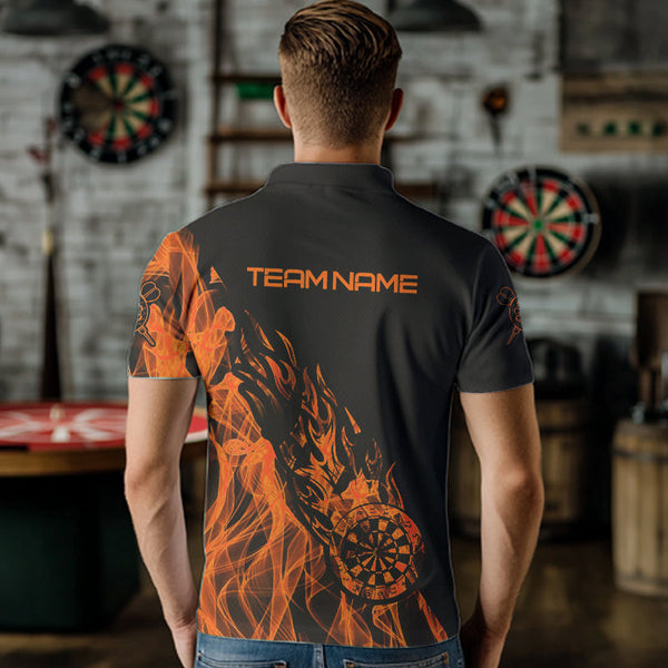 Black And Orange Fire Flame Darts Polo & Quarter Zip Custom Dart Shirt For Men Dart Jerseys TDM3410
