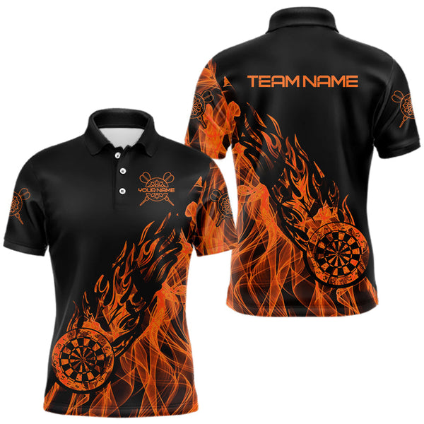 Black And Orange Fire Flame Darts Polo & Quarter Zip Custom Dart Shirt For Men Dart Jerseys TDM3410