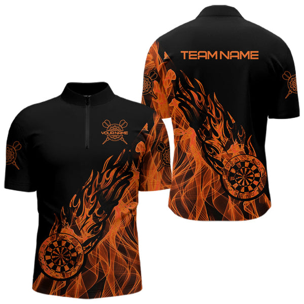Black And Orange Fire Flame Darts Polo & Quarter Zip Custom Dart Shirt For Men Dart Jerseys TDM3410