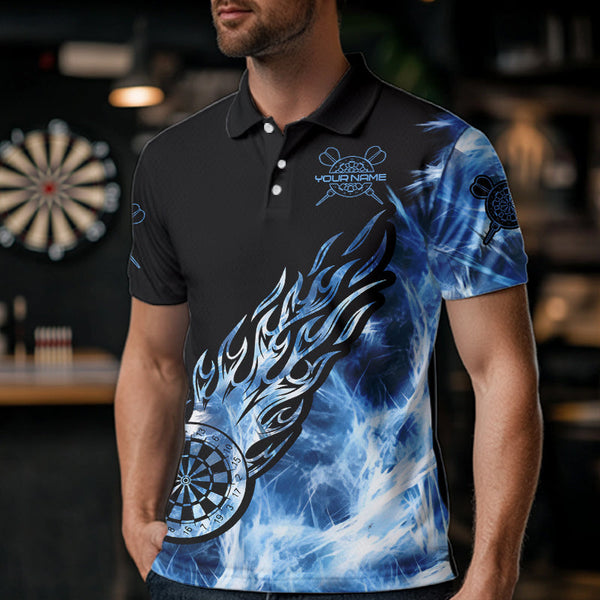 Black And Blue Light Icy Men Darts Polo & Quarter Zip Shirt Custom Dart Shirts For Team Dart Jersey TDM3411