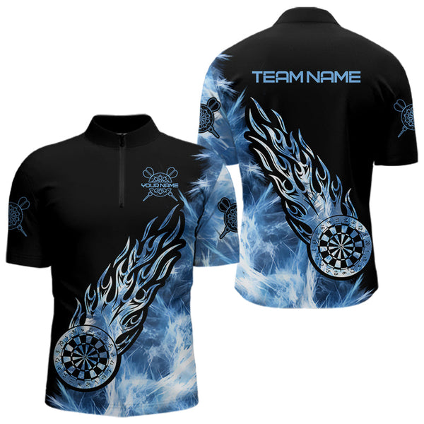 Black And Blue Light Icy Men Darts Polo & Quarter Zip Shirt Custom Dart Shirts For Team Dart Jersey TDM3411