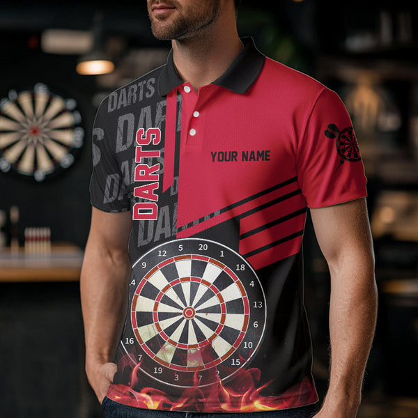 Black And Red Fire Darts Shirts For Men Custom Darts League Team Jerseys Darts Polo & 1/4 Zip TDM3412