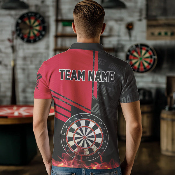 Black And Red Fire Darts Shirts For Men Custom Darts League Team Jerseys Darts Polo & 1/4 Zip TDM3412