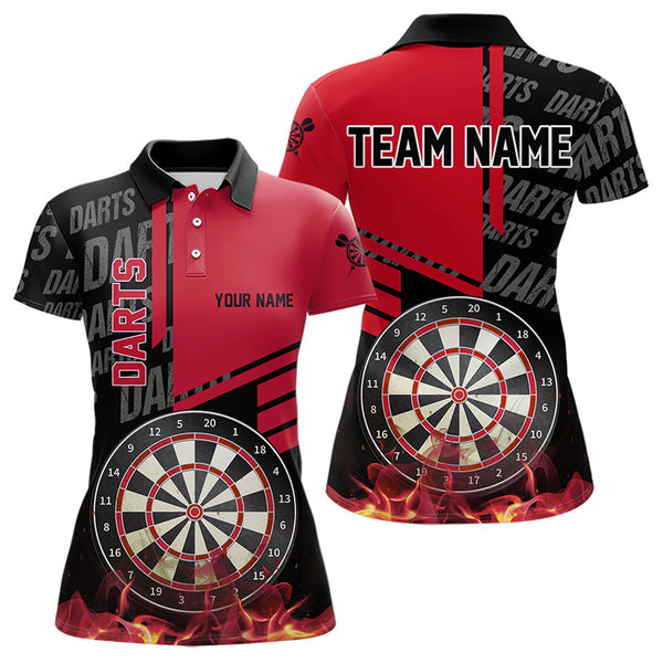 Black And Red Fire Darts Shirts For Women Custom Darts League Team Jerseys Darts Polo & 1/4 Zip TDM3412