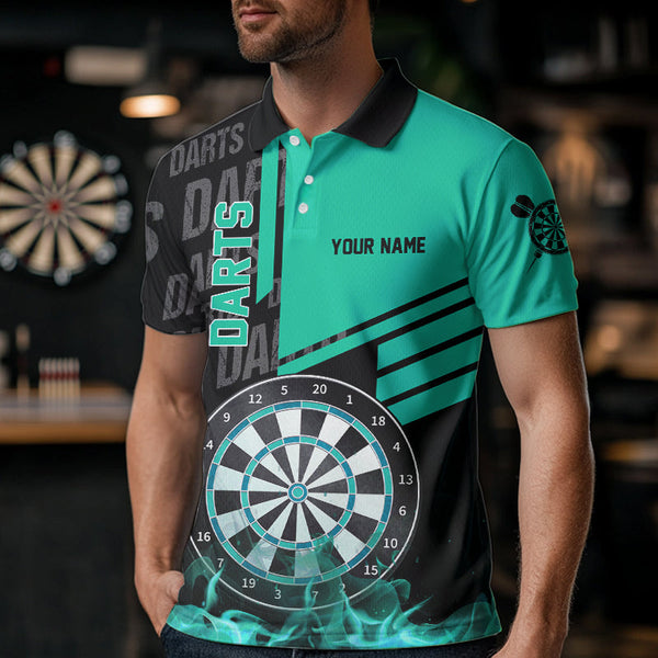 Black And Turquoise Darts Shirts For Men Custom Darts League Team Jerseys Darts Polo & 1/4 Zip TDM3413