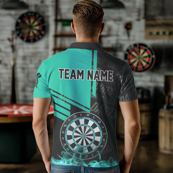 Black And Turquoise Darts Shirts For Men Custom Darts League Team Jerseys Darts Polo & 1/4 Zip TDM3413