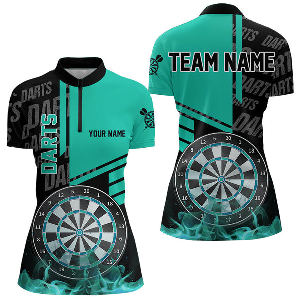 Black And Turquoise Darts Shirts For Women Custom Darts League Team Jerseys Darts Polo & 1/4 Zip TDM3413
