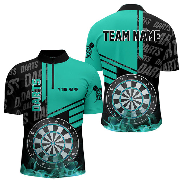 Black And Turquoise Darts Shirts For Men Custom Darts League Team Jerseys Darts Polo & 1/4 Zip TDM3413