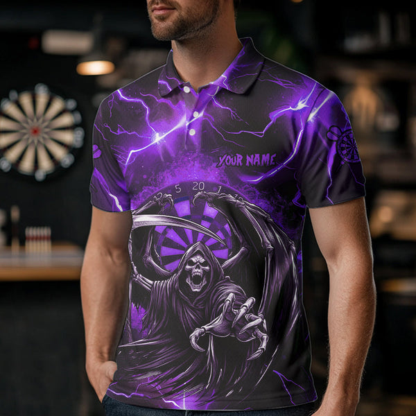 Personalized Purple Death Skeleton Custom Thunder Lightning Men Dart Shirts, 3D Darts Team Jerseys TDM3550