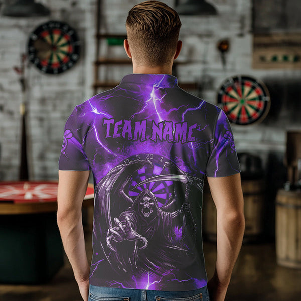 Personalized Purple Death Skeleton Custom Thunder Lightning Men Dart Shirts, 3D Darts Team Jerseys TDM3550