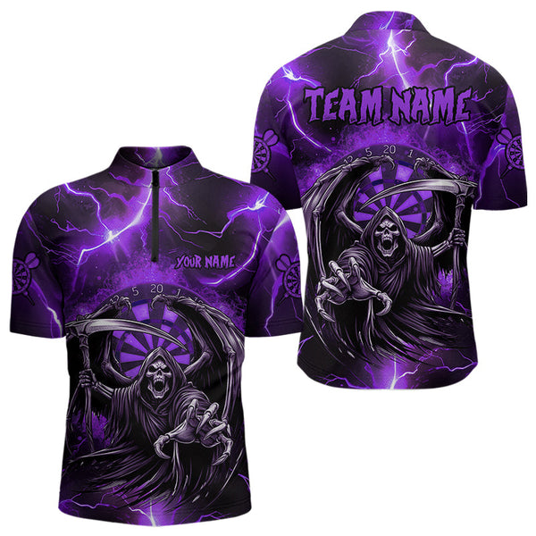 Personalized Purple Death Skeleton Custom Thunder Lightning Men Dart Shirts, 3D Darts Team Jerseys TDM3550