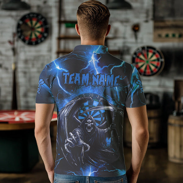 Personalized Blue Death Skeleton Custom Thunder Lightning Men Dart Shirts, 3D Darts Team Jerseys TDM3551