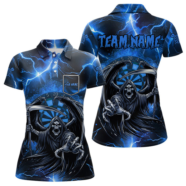 Blue Death Skeleton Custom Thunder Lightning Women Dart Shirts, Darts Jerseys TDM3550