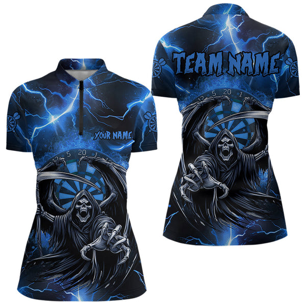 Blue Death Skeleton Custom Thunder Lightning Women Dart Shirts, Darts Jerseys TDM3550