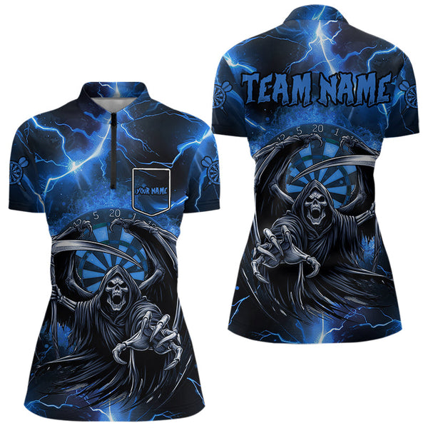 Blue Death Skeleton Custom Thunder Lightning Women Dart Shirts, Darts Jerseys TDM3550