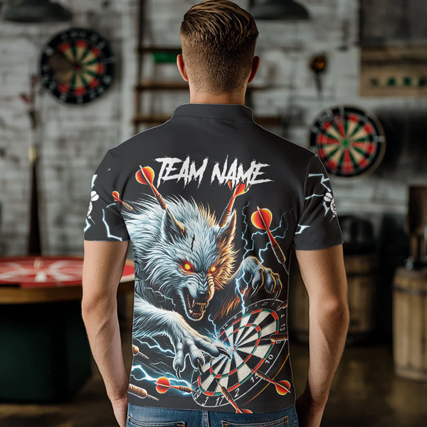 Personalized Wolf Thunder Lightning Darts Polo, Quarter Zip Custom Dart Shirts For Men Darts Jersey TDM3710