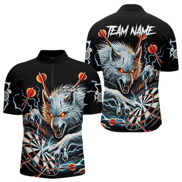 Personalized Wolf Thunder Lightning Darts Polo, Quarter Zip Custom Dart Shirts For Men Darts Jersey TDM3710