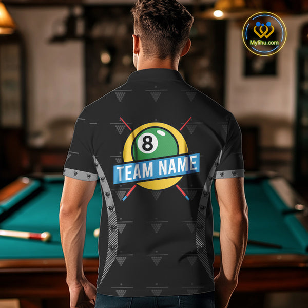 Custom Black Billiard Jerseys Polo & Quarter Zip For Men, 8 Ball Pool Billiard Team Shirts TDM3979